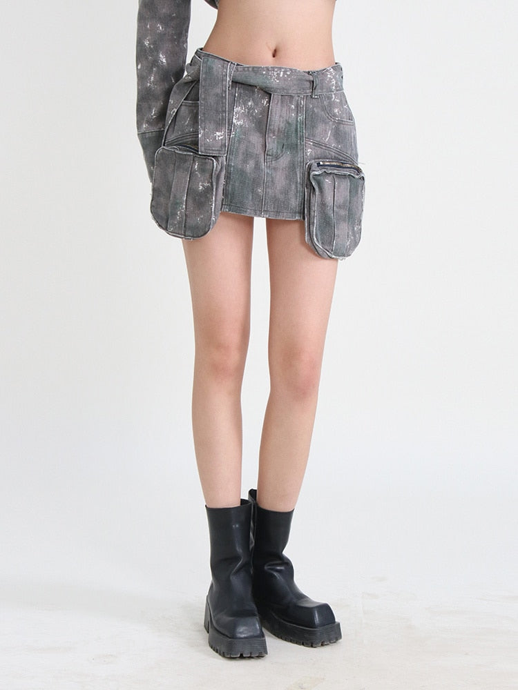 Camouflage Denim Cargo Skirt