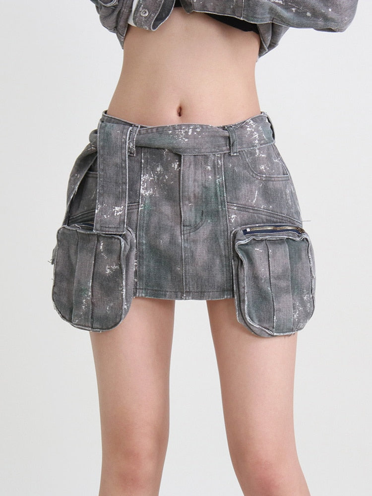 Camouflage Denim Cargo Skirt