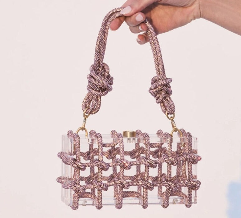Crystal-Embellished Acrylic Clutch Bag Fanxity