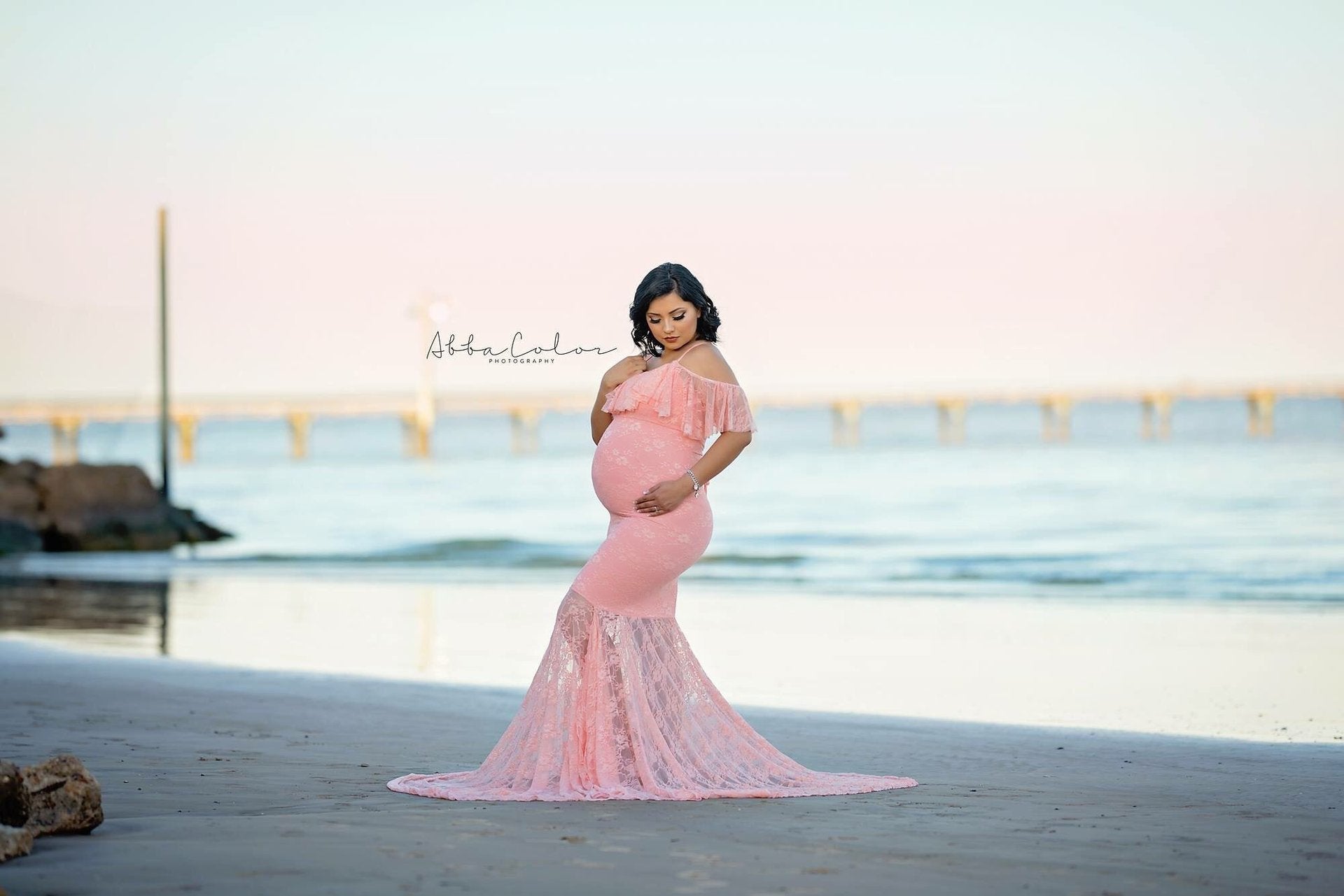 Lace Maternity Maxi Gown Dress Fanxity