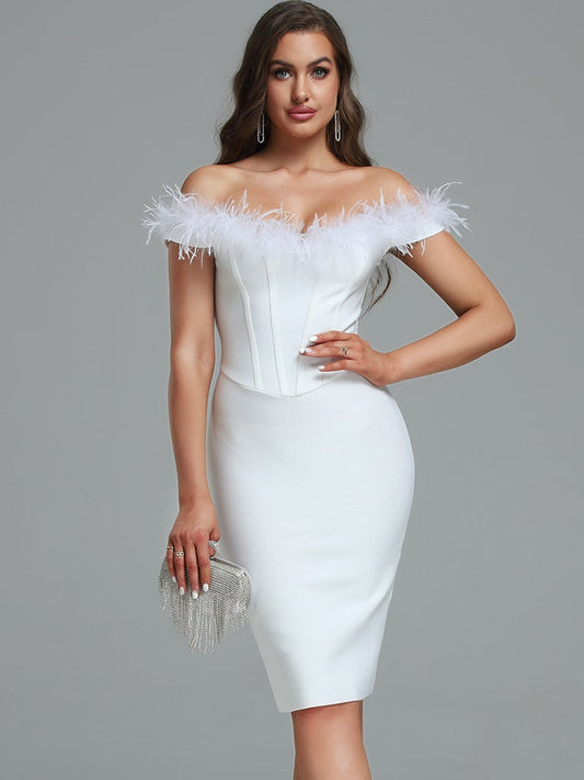 Lisa Feather Bandage Dress- White Fanxity