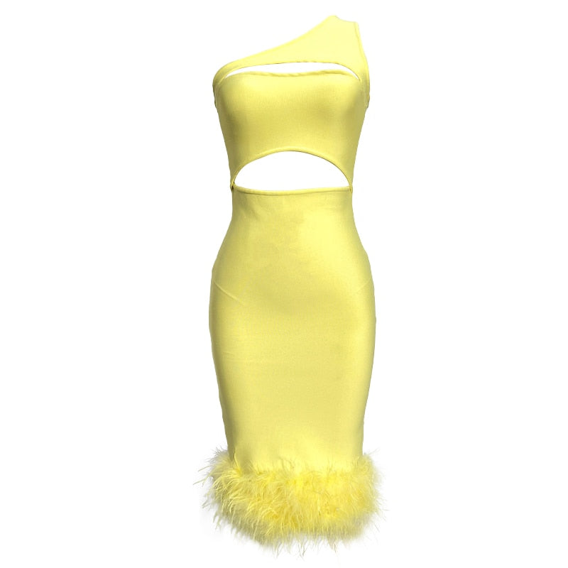 Yellow Feather Bandage Dress