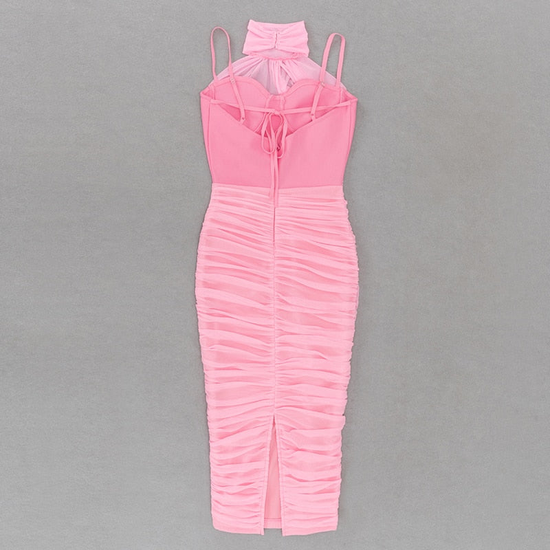 Pink Mesh Cocktail Bandage Dress