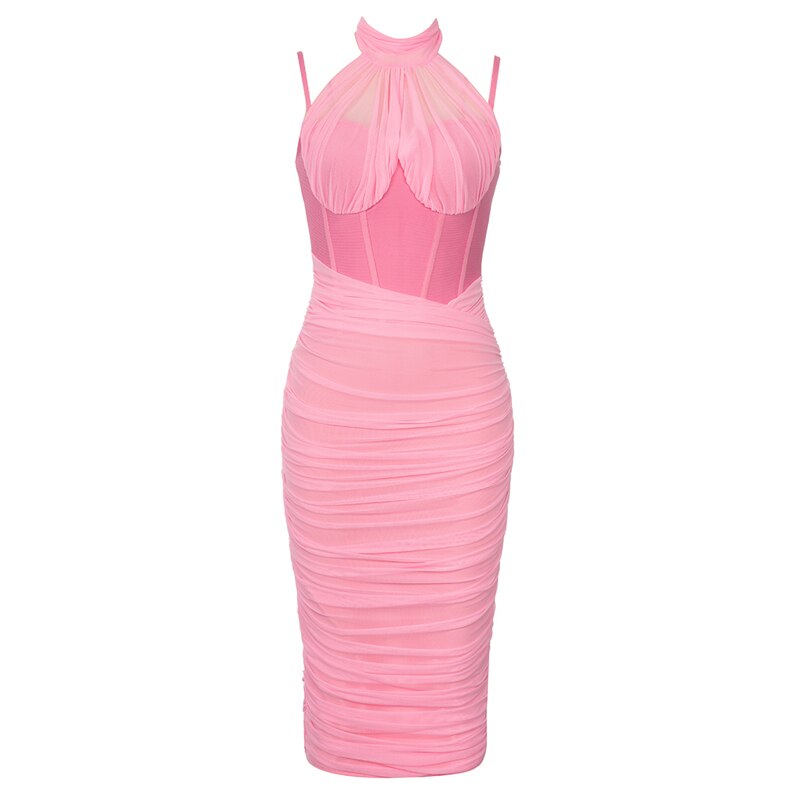 Pink Mesh Cocktail Bandage Dress