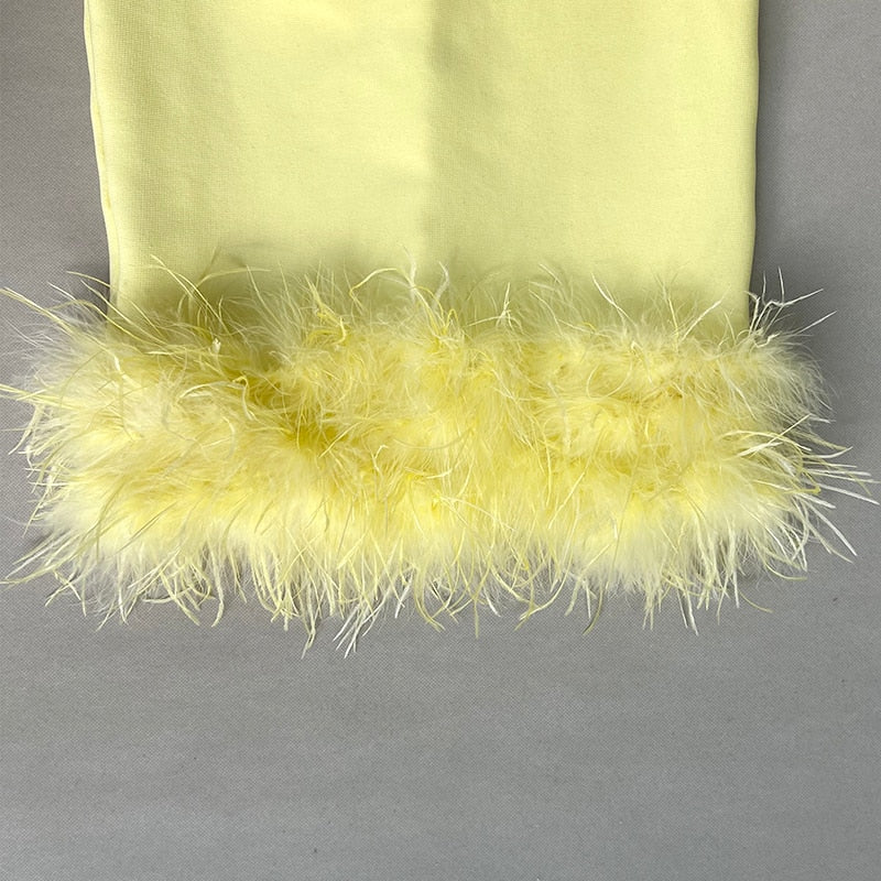 Yellow Feather Bandage Dress
