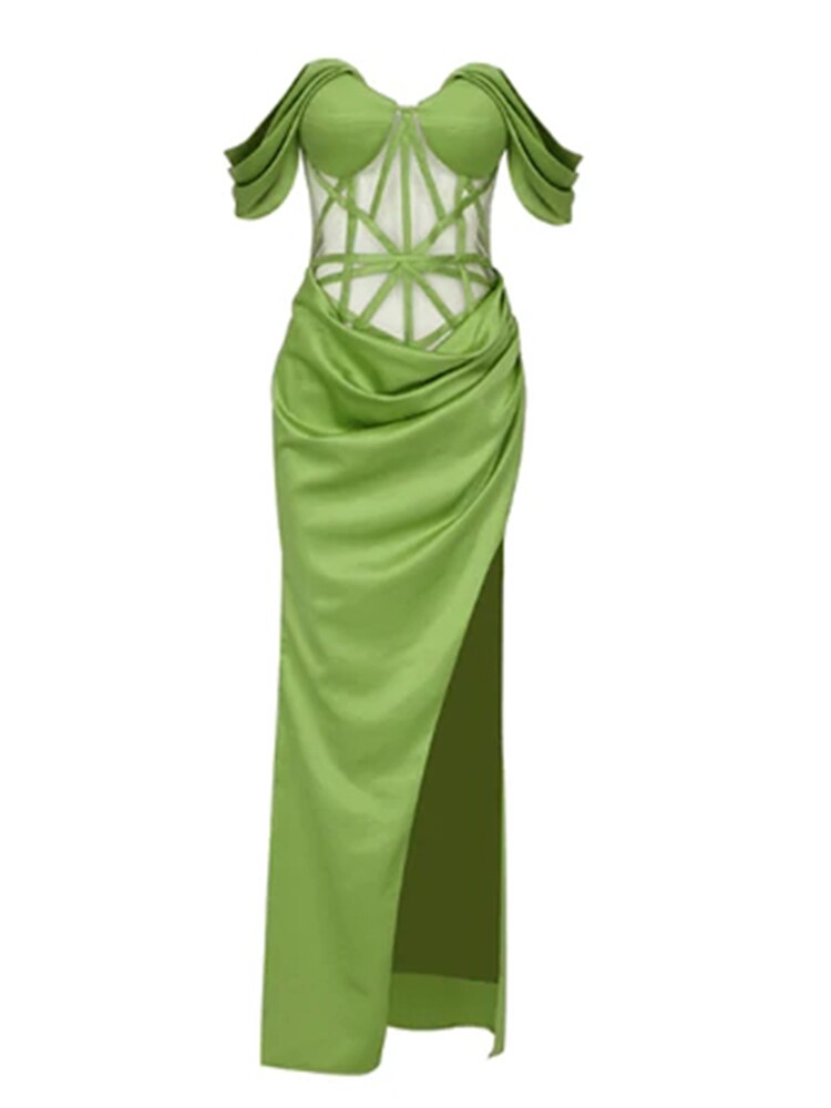 Green Sexy Off-Shoulder Maxi Dress Fanxity