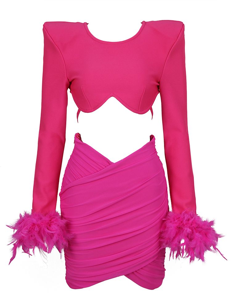 Elegant Feather Bandage Dress- Pink